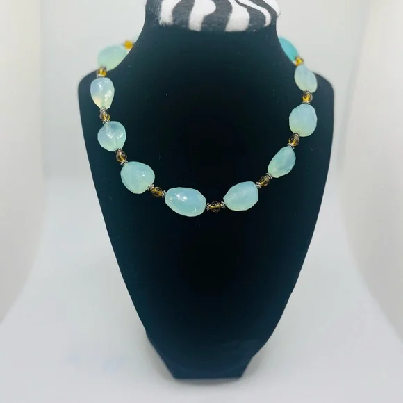 Aqua Tourmaline Faceted Natural Stone Necklace Artisan Toggle - Picture 2 of 8